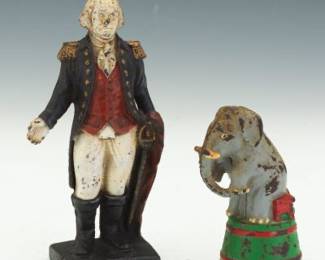Two Cast Iron Painted Figural Still Banks