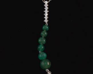 Ladies Platinum, Gold, Emerald and Diamond Beads Drop Pendant on Chain