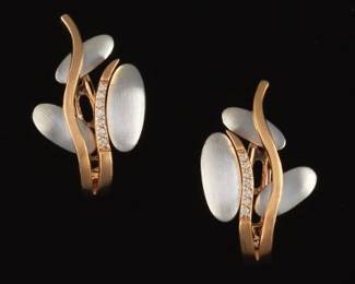 Ladies Pair of TwoTone Gold and Diamond Earrings