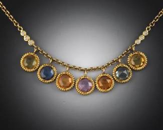 Lauren K 18K Gold, Multicolor Sapphires and Diamond Necklace