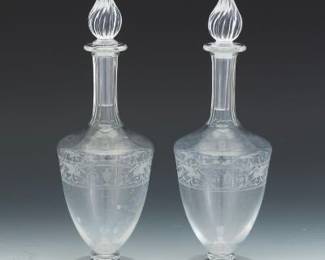 Baccarat Pair of Etched Glass Decanters, Made in France for The House of Cognac Croizet