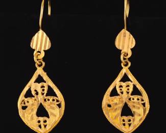 Ladies Pair of High Carat Gold Dangle Earrings