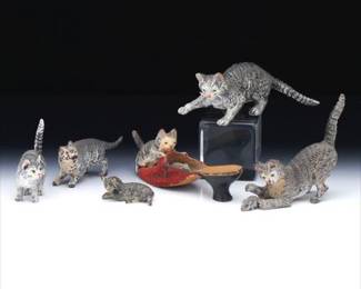 A Collection of Six ColdPainted Metal Cat Miniature Figures, Probably Austria, Early 20th Century