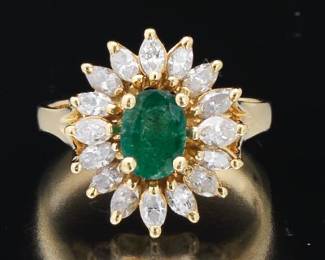 18K Yellow Gold Diamond and Emerald Fashion Ring