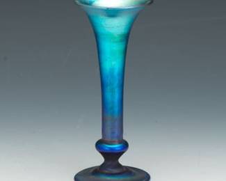 Studio Art Glass Trumpet Vase, in the Manner of Tiffany Studios