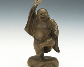 Japanese Bronze Figure of Hotei, Laughing Buddha, Signed, Early to Mid20th Century