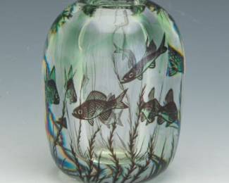 Edward Hald Fish Graal Vase, Produced by Orrefors