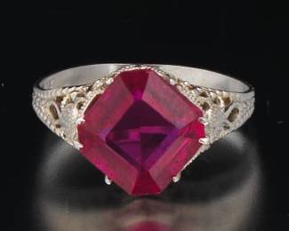 Edwardian Gold and Lab Grown Ruby Ring