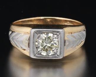 Gentlemens TwoTone Gold and Fancy Yellow Diamond Solitaire Ring