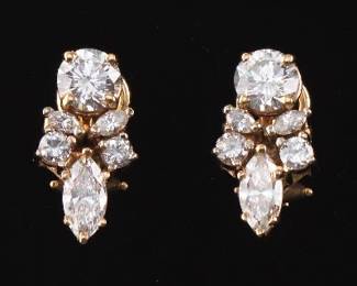 14K Diamond Six Stone Cluster Earrings