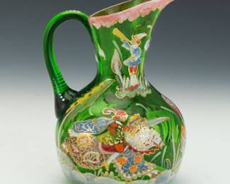Green Glass Pitcher signed Royo
