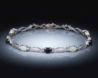 Ladies Opal, Onyx, and Diamond Bracelet