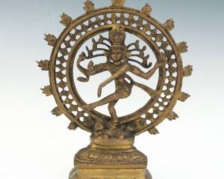 Indian Antique Gilt and Patinated Bronze Temple Sculpture of Nataraja Shiva