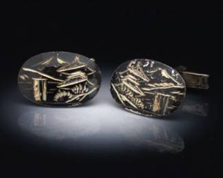 Japanese Pair of Silver and Enamel Cufflinks
