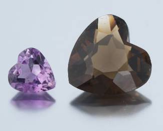 Unmounted 45.70 Ct Total Heart Cut Smoky Quartz and Amethyst Gems