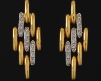 Ladies Pair of TwoTone Gold and Diamond Cartier Style Earrings