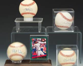 Collection of Signed Baseballs, Including Joe DiMaggio and Albert Belle Card