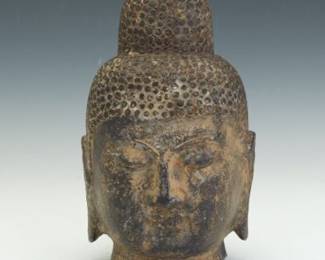 Carved Stone Buddha Head Sculpture