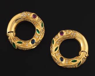 Paolo Spalla Italian Gold, Diamond and Gems Stones Pair of Earrings