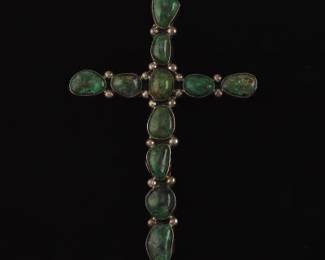 Oversized Navajo Green Sterling Turquoise Cross by Evelyn Anderson