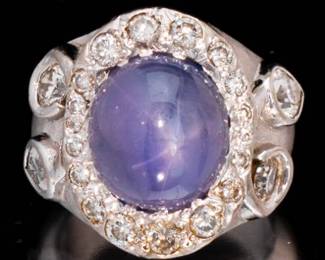 Gentlemans 23 carat Lavender Star Sapphire and Diamond Ring