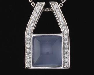 Ladies Gold, Chalcedony and Diamond Slider on Chain