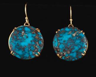 Ladies Pair of Gold and Turquoise Earrings