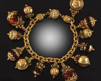 Ladies Gold, Amber, Rough Ruby, Blue Sapphire and Emerald Oversized Charms Sunny Day Bracelet