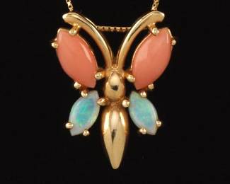 Ladies Gold and Gem Stones Butterfly Slider on Chain