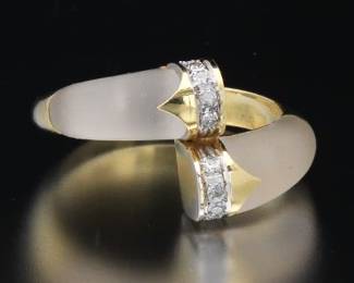 Ladies Italian Gold, Diamond and Frosted Crystal Bypass Ring