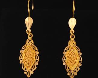 Ladies Pair of High Carat Gold Elongated dangle Earrings