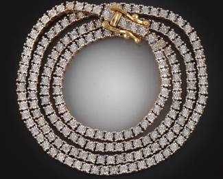 Ladies TwoTone Gold and Diamond Tennis Necklace