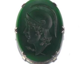 Antique Style Venetian Glass Intaglio and Sterling Pin Brooch