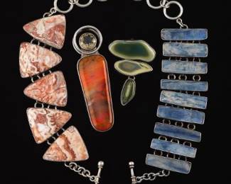 Charles Albert Sterling Silver and Gem Stones Two Bracelets and Two Pendants