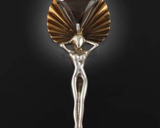 Vermeil Gold on Sterling Silver and Smoky Quartz Egyptian Goddess Isis Pin Brooch