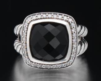 David Yurman Sterling Silver, Black Onyx and Diamond Ring