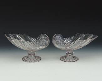 Pair of Gilded Age Moulded Glass Footed Shell Boats