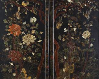 Chinese Antique Pair of Inlaid Wooden Wall Panels