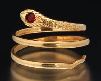 UnoAErre Italian Gold and Lab Grown Ruby Snake Ring