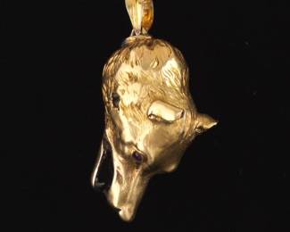 Antique Gold and Ruby Wolf Hear Charm Pendant