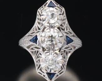 Edwardian Gold, Diamond and Blue Sapphire Ring