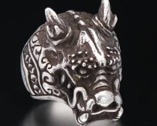 Gentlemens Sterling Silver Mythical Dragon Beast Ring