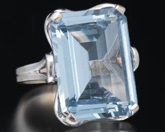 Ladies Gold and Lab Grown Sky Blue Spinel Ring