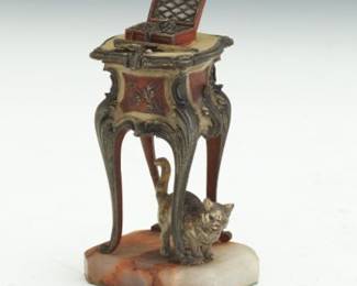 Figural ColdPainted Cast Metal Inkwell with Cat, Austria, Early 20th Century