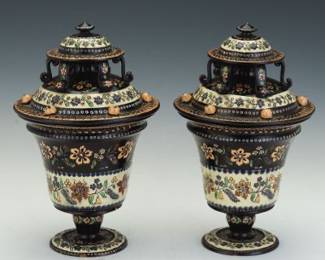 Turkish Ottoman Empire Style Pair of Glazed Earthenware Vases