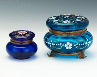 Two Antique Bohemian Glass and Enamel Vanity Boxes