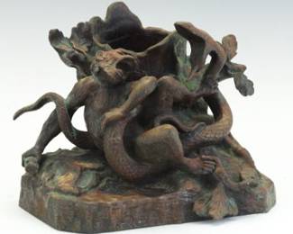 Art Nouveau Bronze Fantasy Centerpiece with Ape and Serpent Motif, Possibly French, Early 20th century