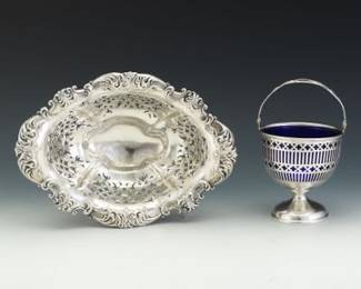 Two Sterling Silver Table Items, with Cobalt Blue Glass, by Graff, Washbourne Dunn and Alvin