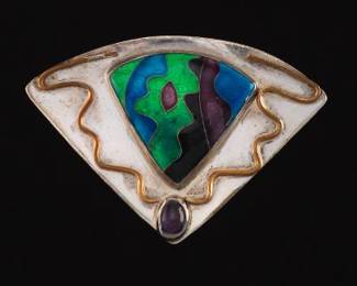 Vintage Silver and Enamel Brooch by Judy Gorski