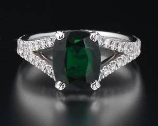 Ladies Platinum, Tsavorite and Diamond Ring